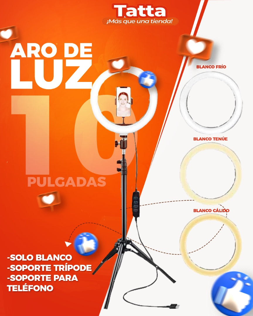 Aro de luz 10" con tripode 210cm