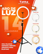 Aro de luz 14" con tripode 210cm